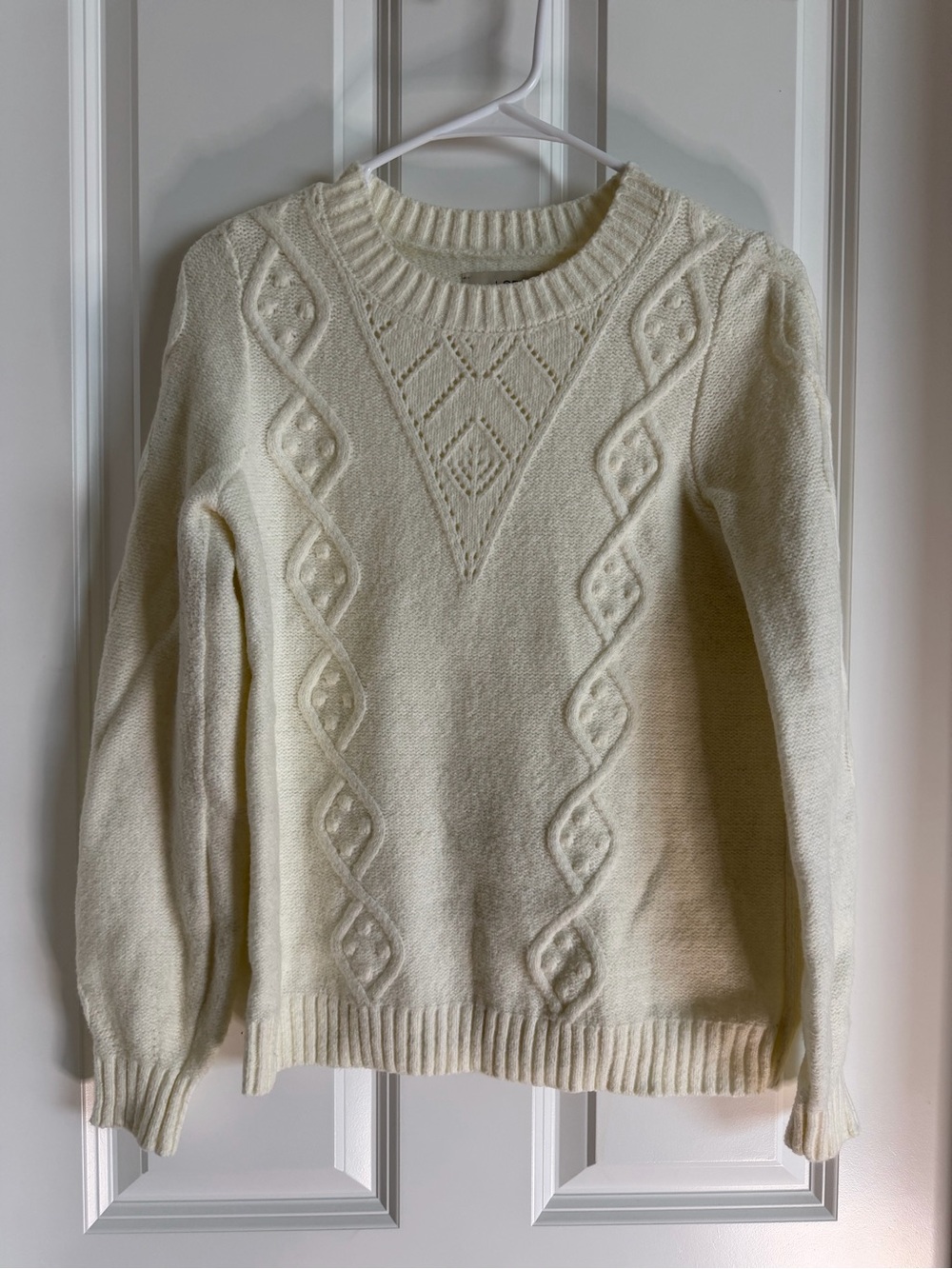 LOFT Cream Cable-Knit Crewneck Sweater